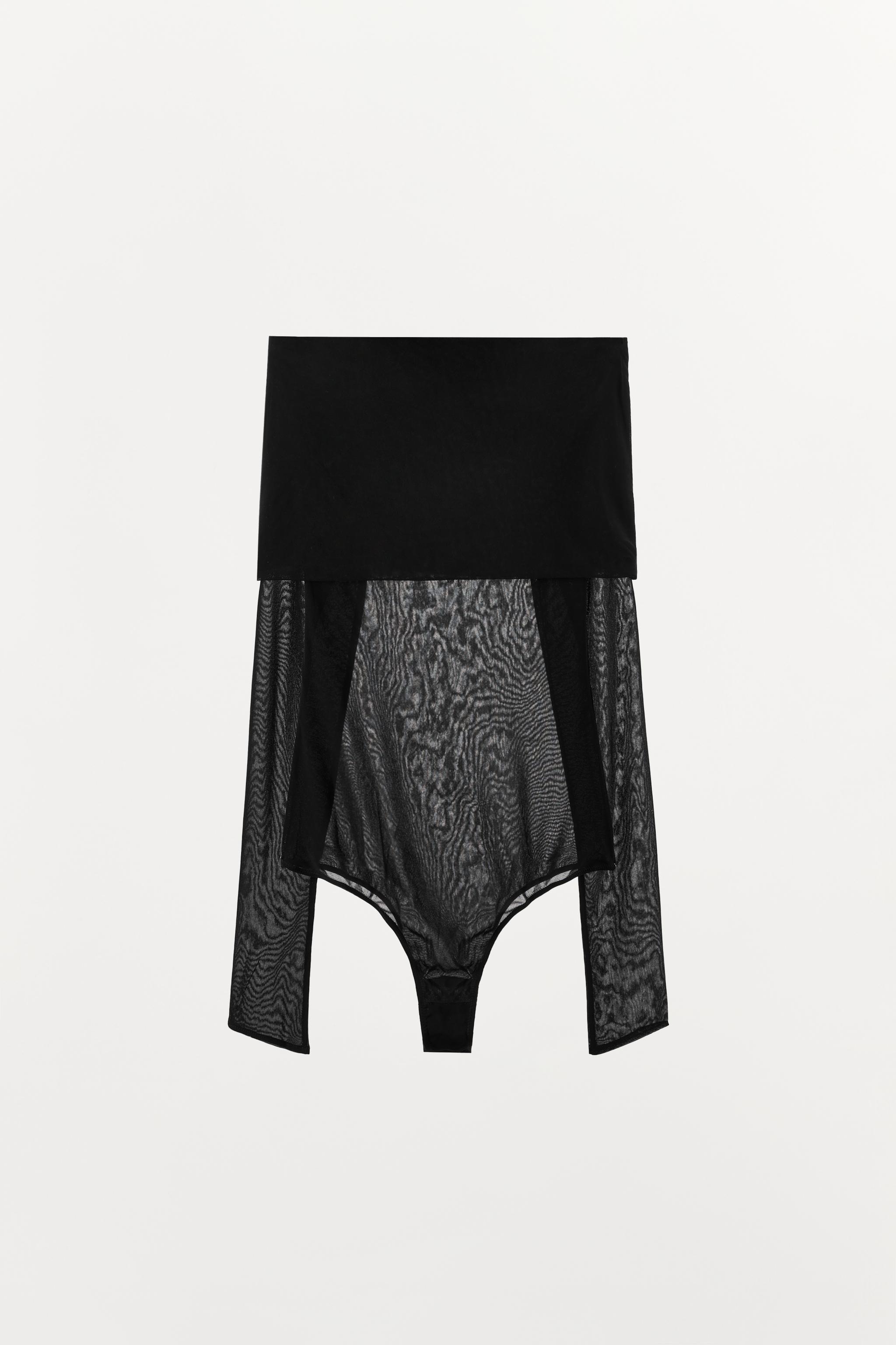 CLEAR DRAPED-NECK BODYSUIT